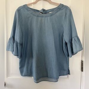 Susina Cotton Light Blue Ruffle Sleeve Blouse Size Medium